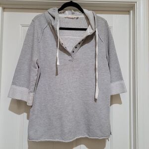 Soft surroundings 3/4 sleeve Henley snap  hooded top